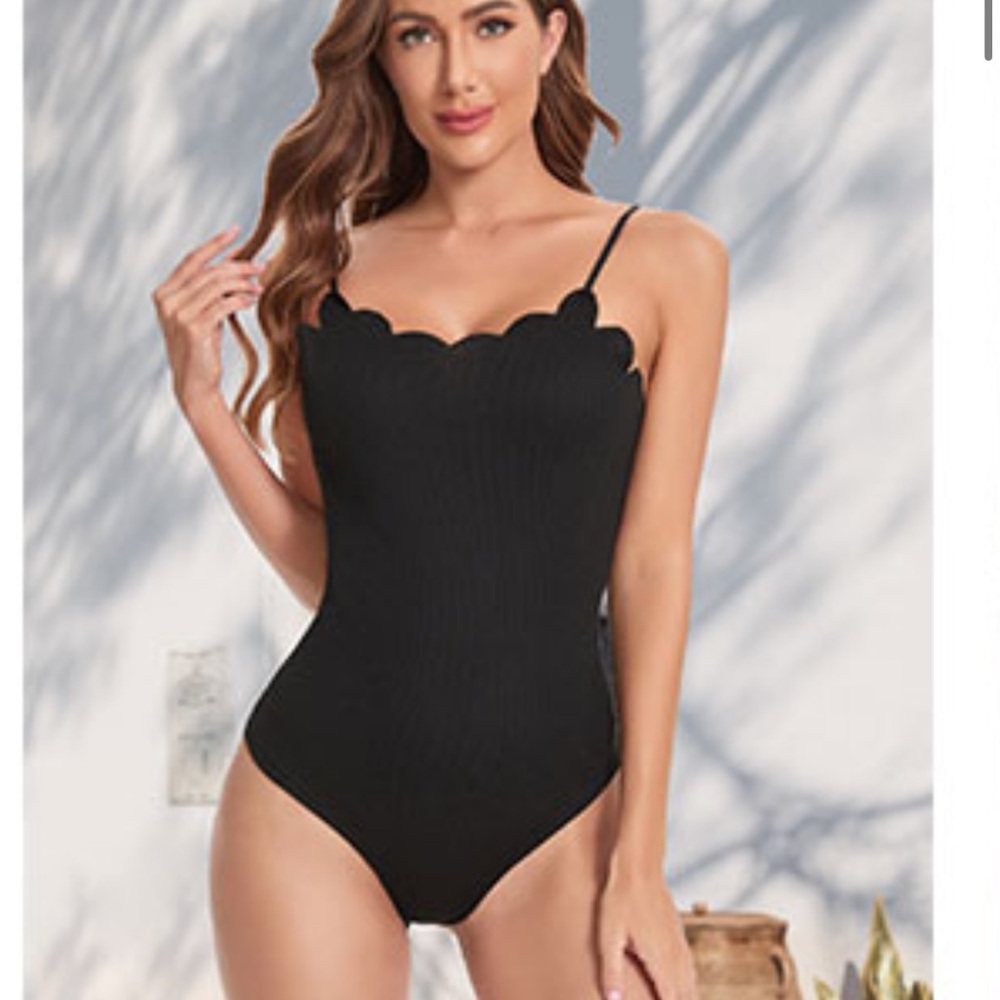 Scalloped Black Bodysuit